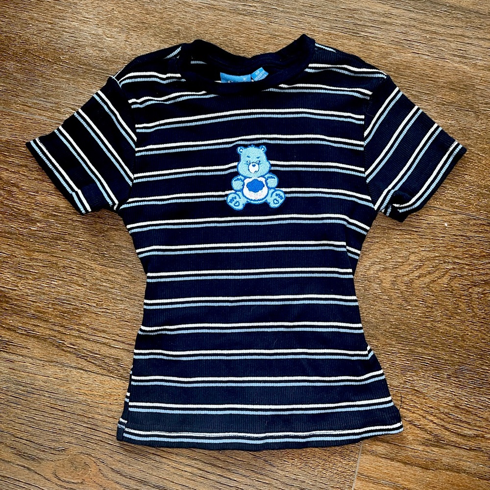 Y2k CareBears blue striped baby tee